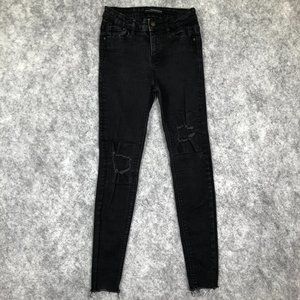 Stradivarius Jeans Sz 2 26 Womens Black Distressed Torn Skinny Super High Waist